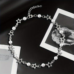 Punk Star & Beads Chain Necklace Y2K Style Jewelry Gift