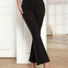High Rise Studded Flared Leg Jeans