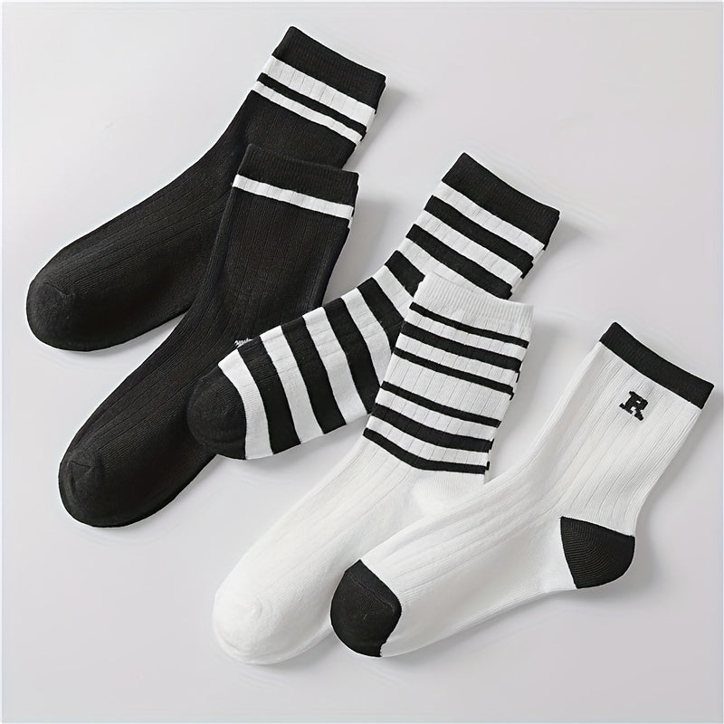 5 Pairs Striped Socks Casual Comfy All match Stockings & Hosiery