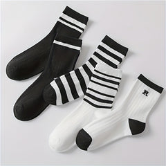 5 Pairs Striped Socks Casual Comfy All match Stockings & Hosiery