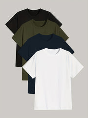 4 Pcs Men's Solid Short Sleeve T-shirt Tee Summer Casual Comfy Cotton