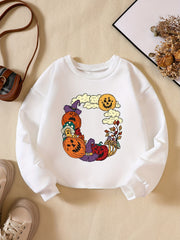 Girls' Halloween Element Print Crew Neck Sweatshirt Long Sleeve Pullovers