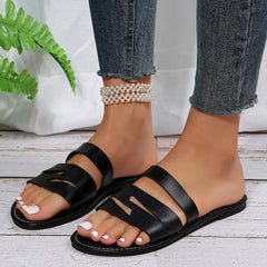 Women's Hollow Out Strap Sandals Faux Leather Open Toe Slippers