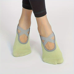 Women's Cross Strap Yoga Socks With Grips - Ideal for Pilates Barre Bal