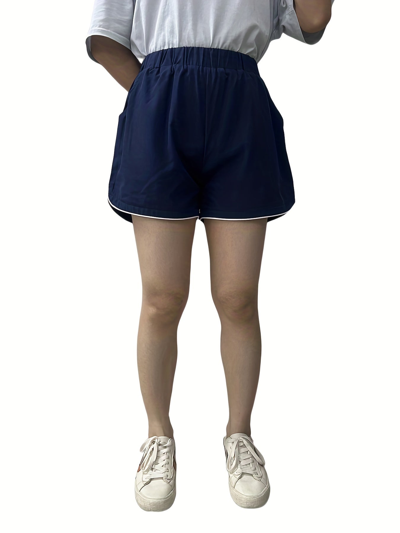 Contrast Trim Pocket Shorts Elastic Waist Shorts