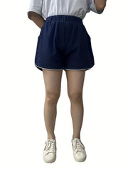 Contrast Trim Pocket Shorts Elastic Waist Shorts