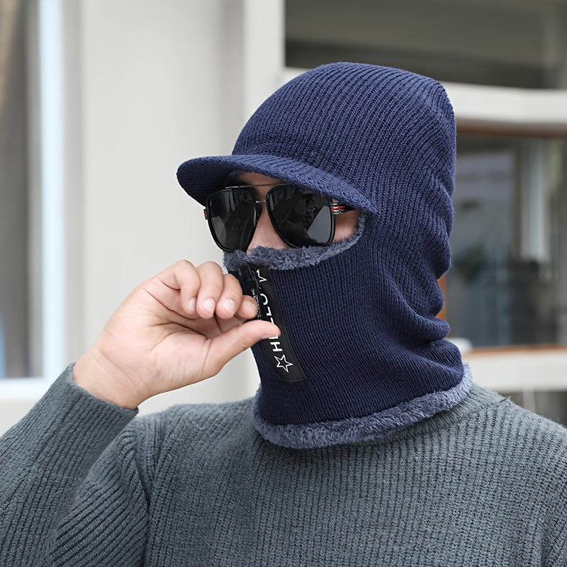Thick Knitted Fishing Hat with Face Cover for Cycling
