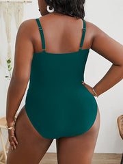 Sexy Swimsuit Women's Solid Round Neck Tummy Control One Piece