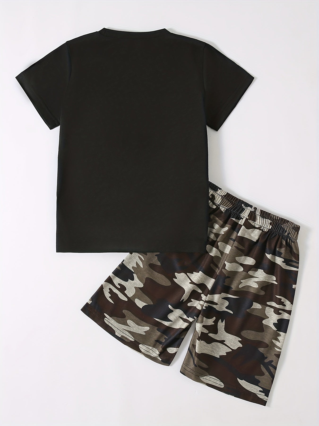 Boy's Camo Casual Outfit Round Neck T shirt & Shorts