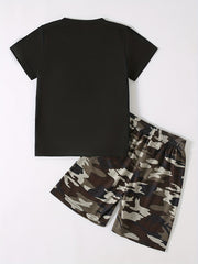 Boy's Camo Casual Outfit Round Neck T shirt & Shorts