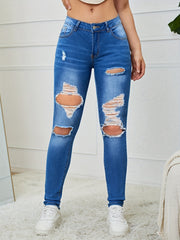 High Waist Skinny Jeans Stretch Distressed Slim Fit Denim Pants