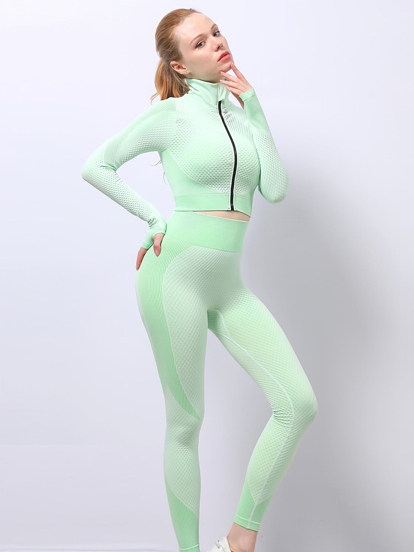 3pcs Seamless Ribbed Workout Set Women's Activewear