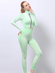 3pcs Seamless Ribbed Workout Set Women's Activewear