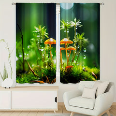 2pcs Green Mushroom Growth Curtain Window Curtain Outdoor Shelter Decor