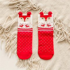 4 Pairs Christmas Cartoon Socks Women's Mid Tube Stockings