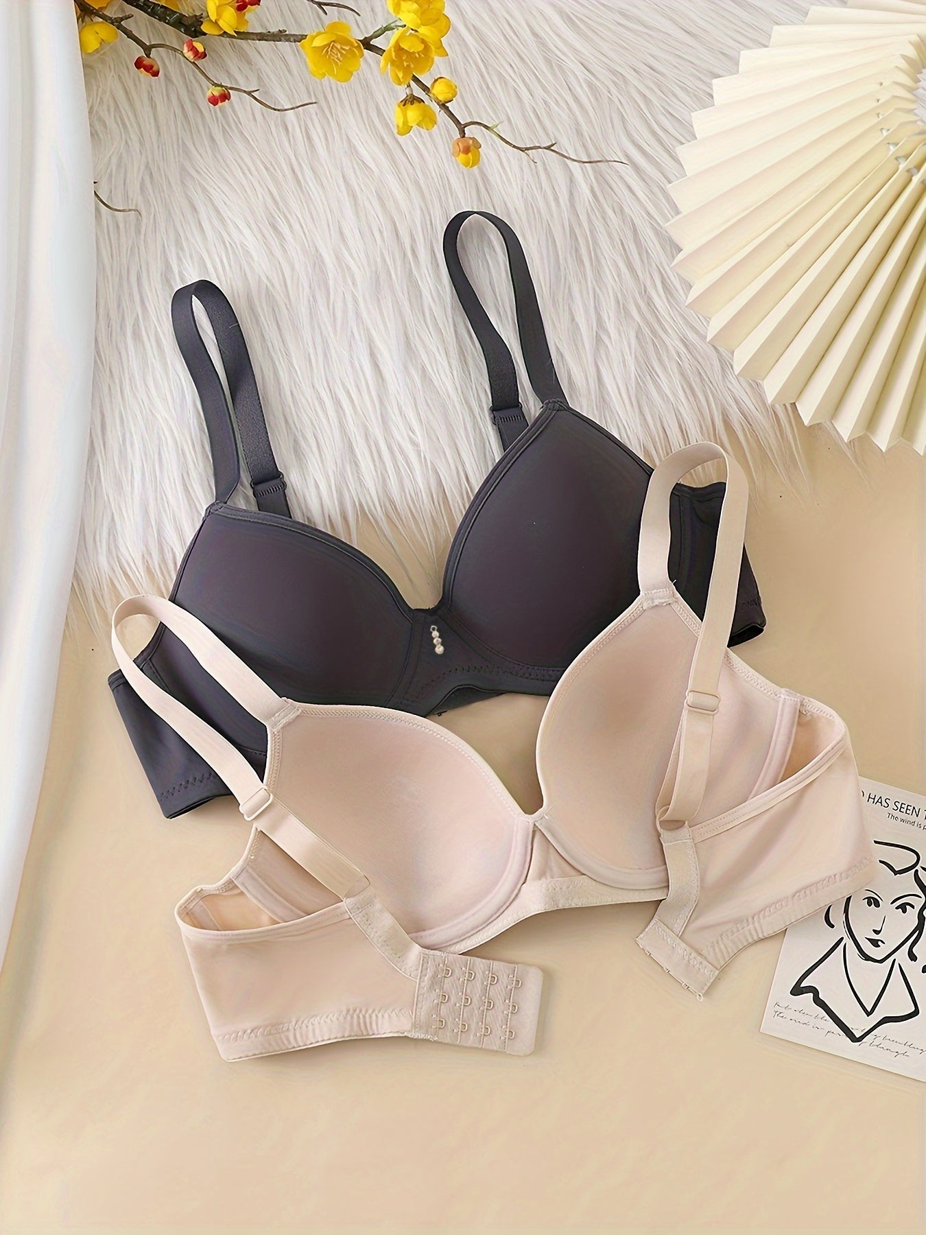 3pcs Solid Push Up T Shirt Bras Women's Lingerie