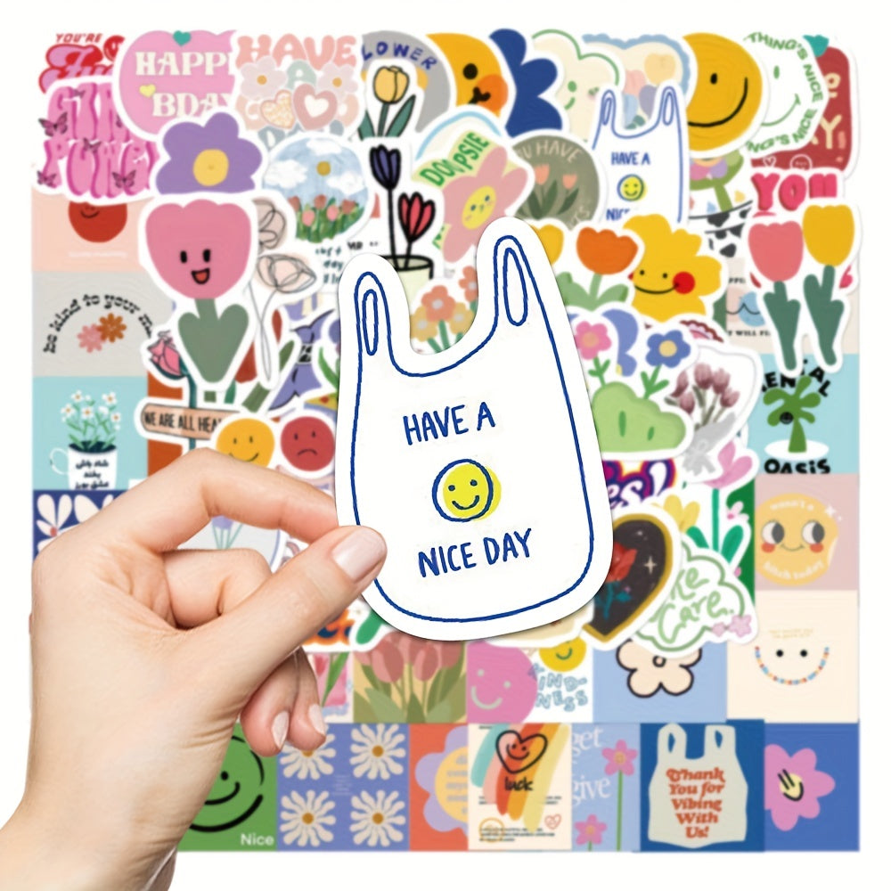 90 Flower Smiley Stickers Small Fresh Waterproof Stickers