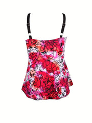 Tie Dye Floral Print V Neck Tankini Top
