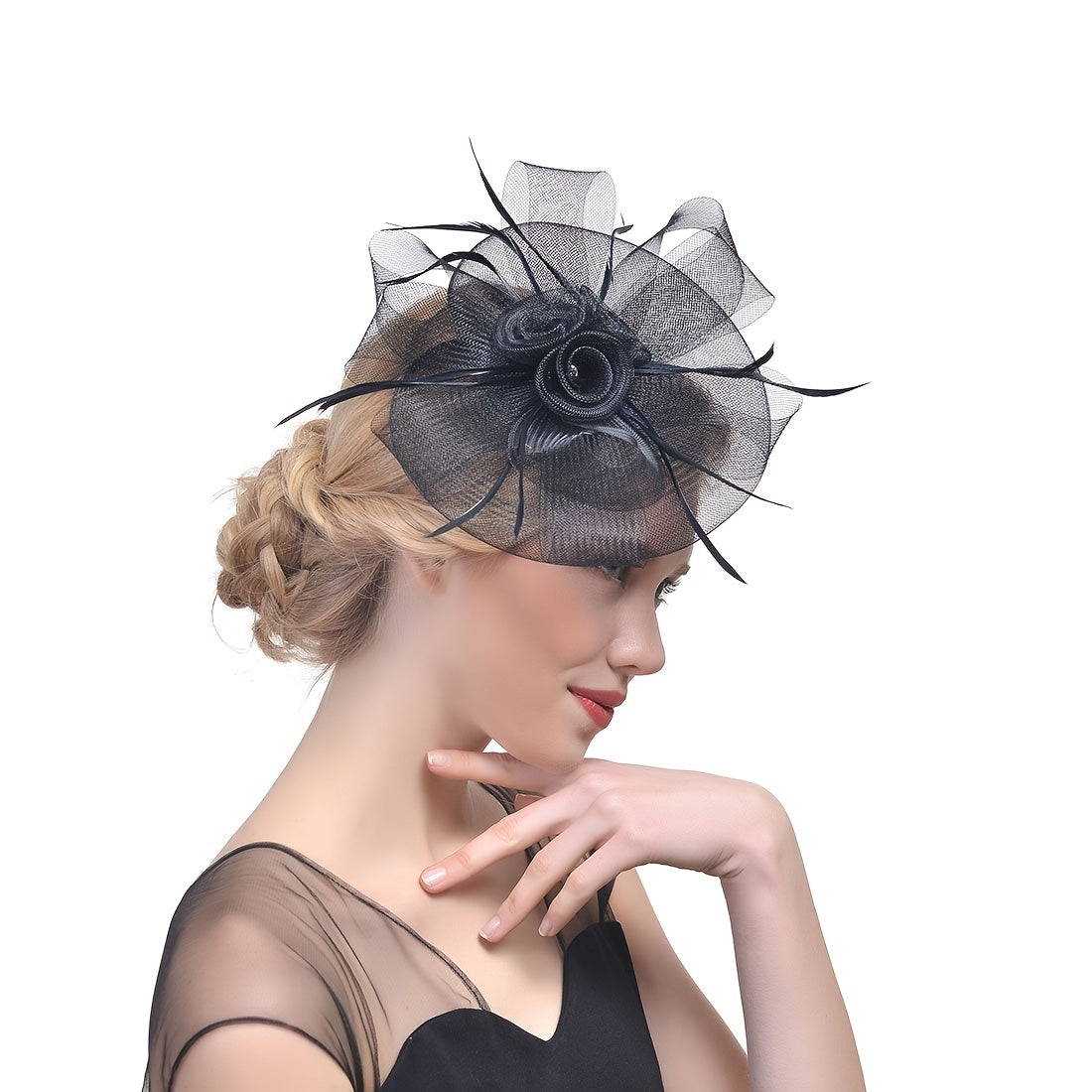 Bride's Feather Hair Ornament Wedding Flower Cocktail Hair Clip