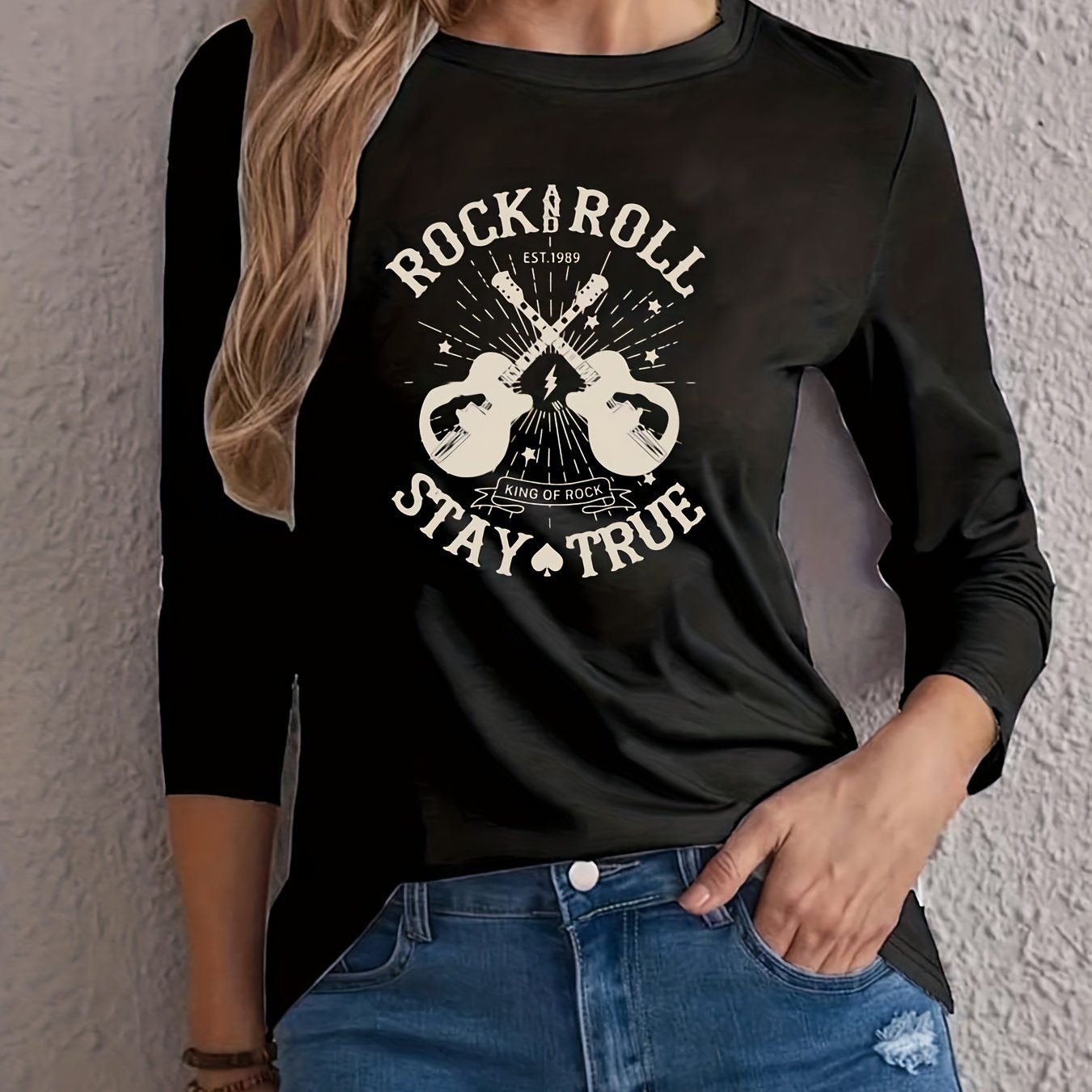 Women's Guitar Print Long Sleeve Tee
