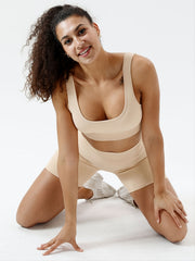 Ribbed Seamless Crop Top & High Waist Shorts Set Women's Activewear