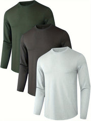 3pcs Mens Quick Dry Long Sleeve T Shirt Moisture Wicking Casual Workout