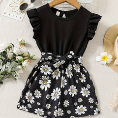 Toddler Girls Ruffle Trim Daisy Graphic Romper Jumpsuit