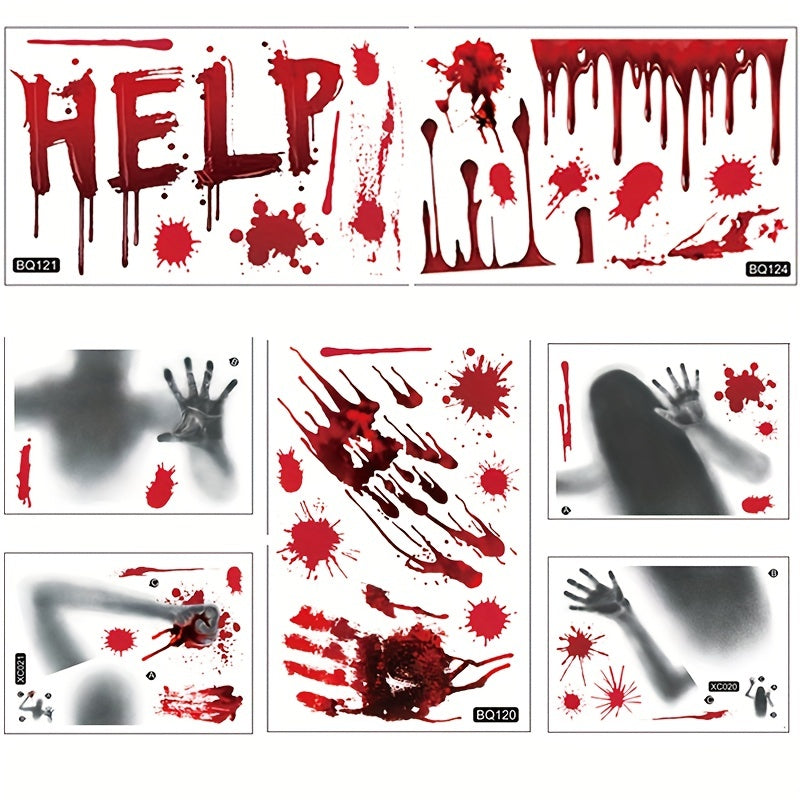 Scary Halloween Window Clings Horror Blood Handprints Footprints Stickers