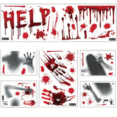 Scary Halloween Window Clings Horror Blood Handprints Footprints Stickers