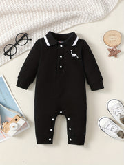 Baby Boys Long Sleeve Polo Shirt Romper Cotton Jumpsuit