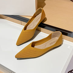 Women's Breathable Knit Flat Shoes Solid Pointed Toe Slip on Casual Shoes