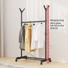 Double Pole Coat Rack With Pulley 2 Layer Clothes Rack Standing Coat Rack