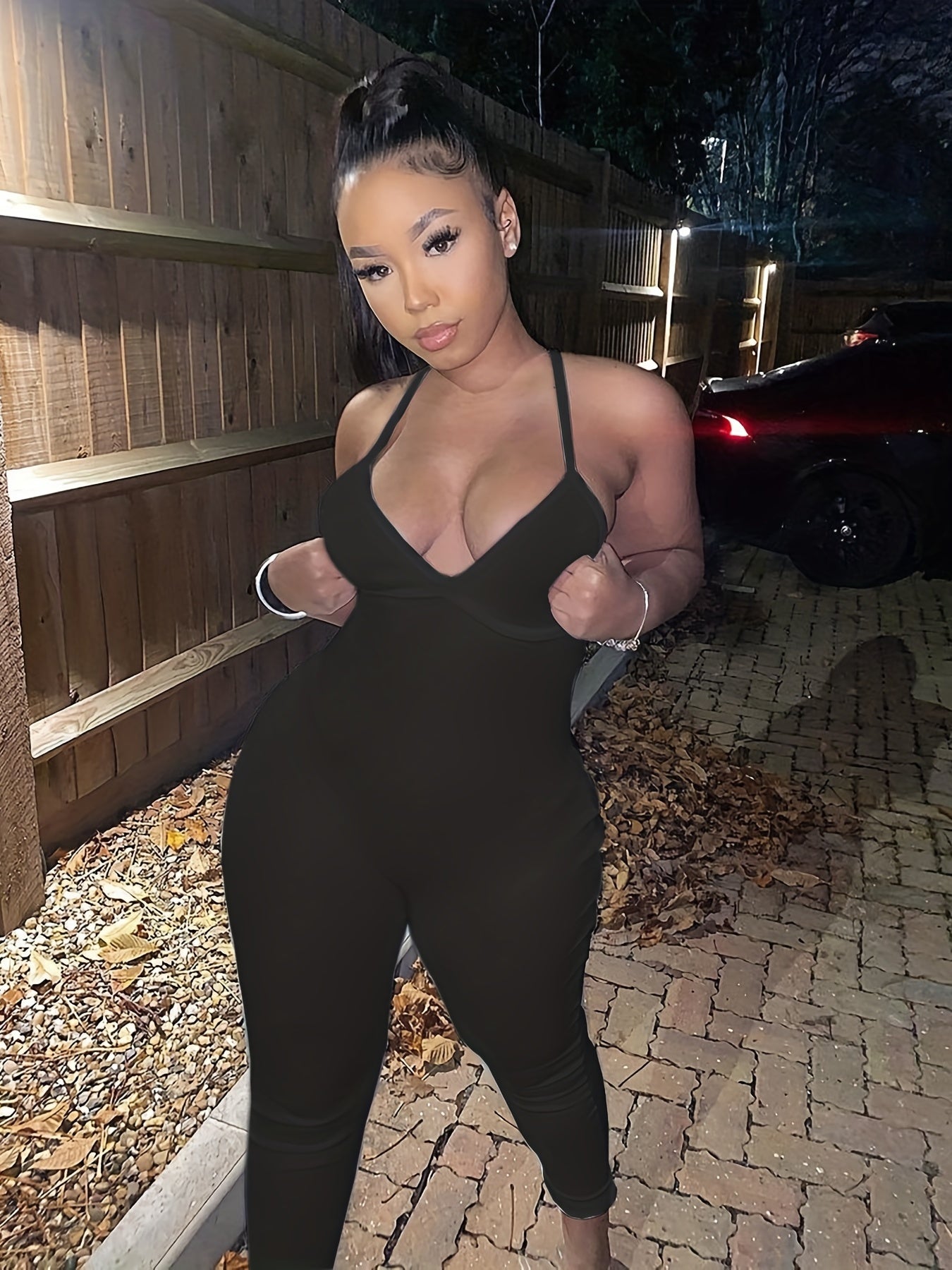Sexy Backless Slim Cami Jumpsuit V-Neck Sleeveless for Spring & Summer