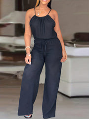 Summer Casual V Neck Halter Split Backless Jumpsuit