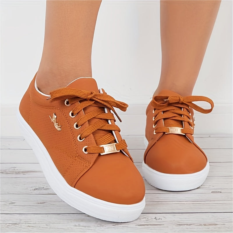 Women's Round Toe Flat Shoes Lace Versatile Walking Shoes