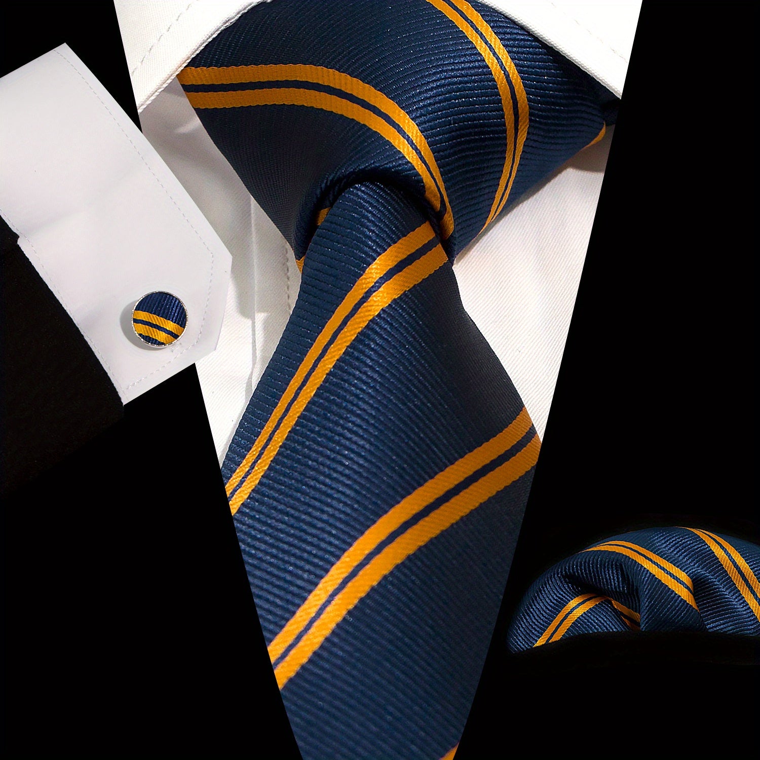 Classic Necktie Pocket Square And Hanky Cufflinks Set For Men