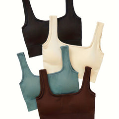 4pcs Solid Sports Bra Removable Cup Wirefree Yoga Running Workout Bra