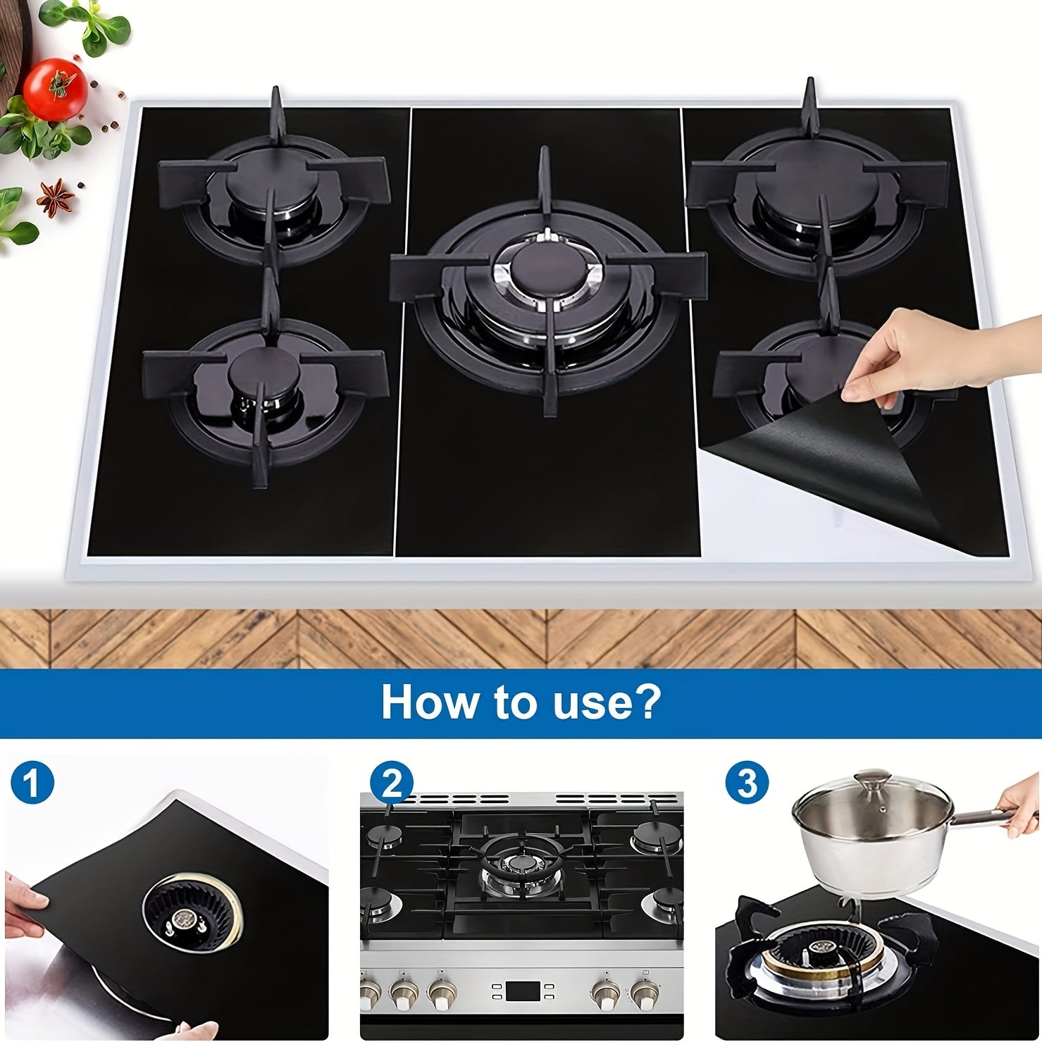 3pcs Gas Stove Burner Covers Reusable Teflon Protector Mat