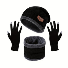 Winter Beanie Hat Scarf Gloves Set Warm Fleece Knit Touch Screen