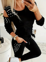 Sexy Outfits Set Women's Plus Cold Shoulder Long Sleeve