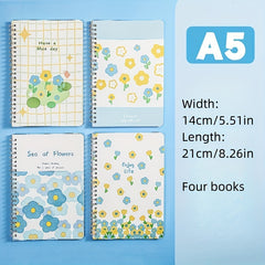 4pcs set Student A5 Coil Book Set Flower Journal Notepad Notebook