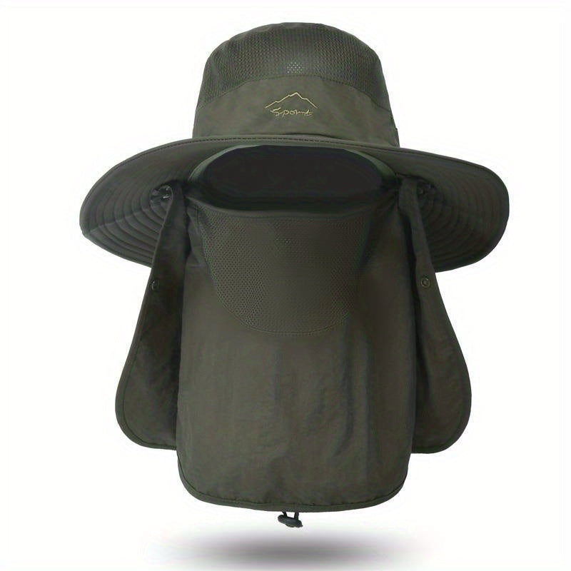 Wide Brim Cap With Face Cover Masks For Men Outdoor UV Protection Hat