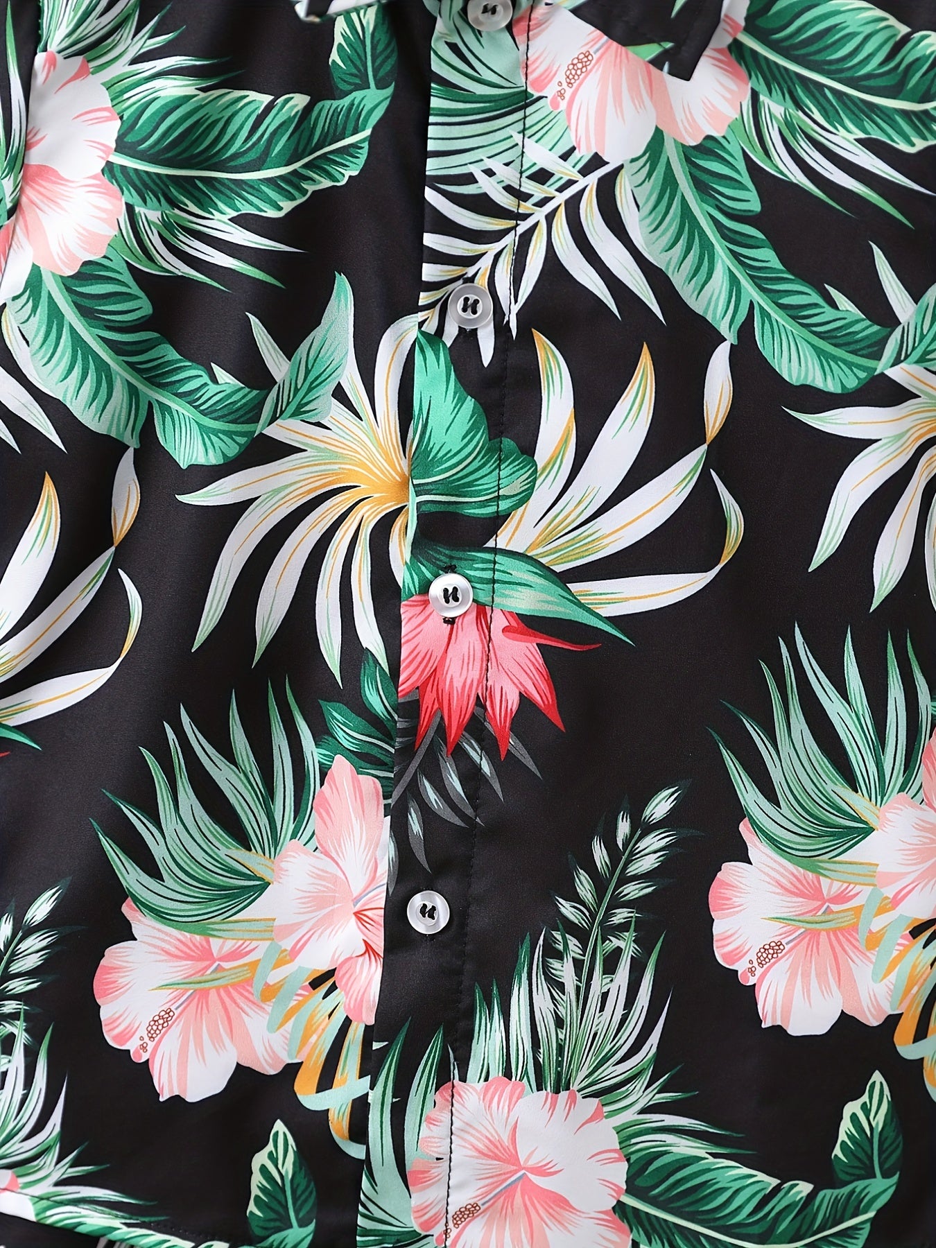 2pcs Boys Tropical Flowers Button Shirt & Shorts Set