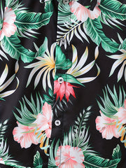 2pcs Boys Tropical Flowers Button Shirt & Shorts Set