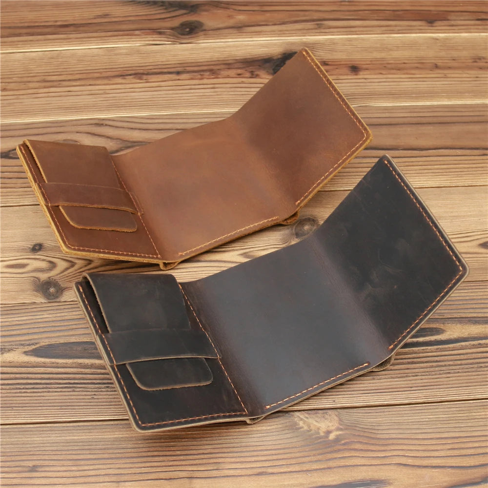 Men's Cowhide Leather Trifold Wallet Engraved Laser Purse