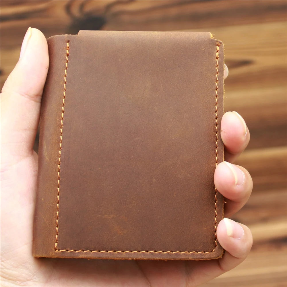 Men's Cowhide Leather Trifold Wallet Engraved Laser Purse