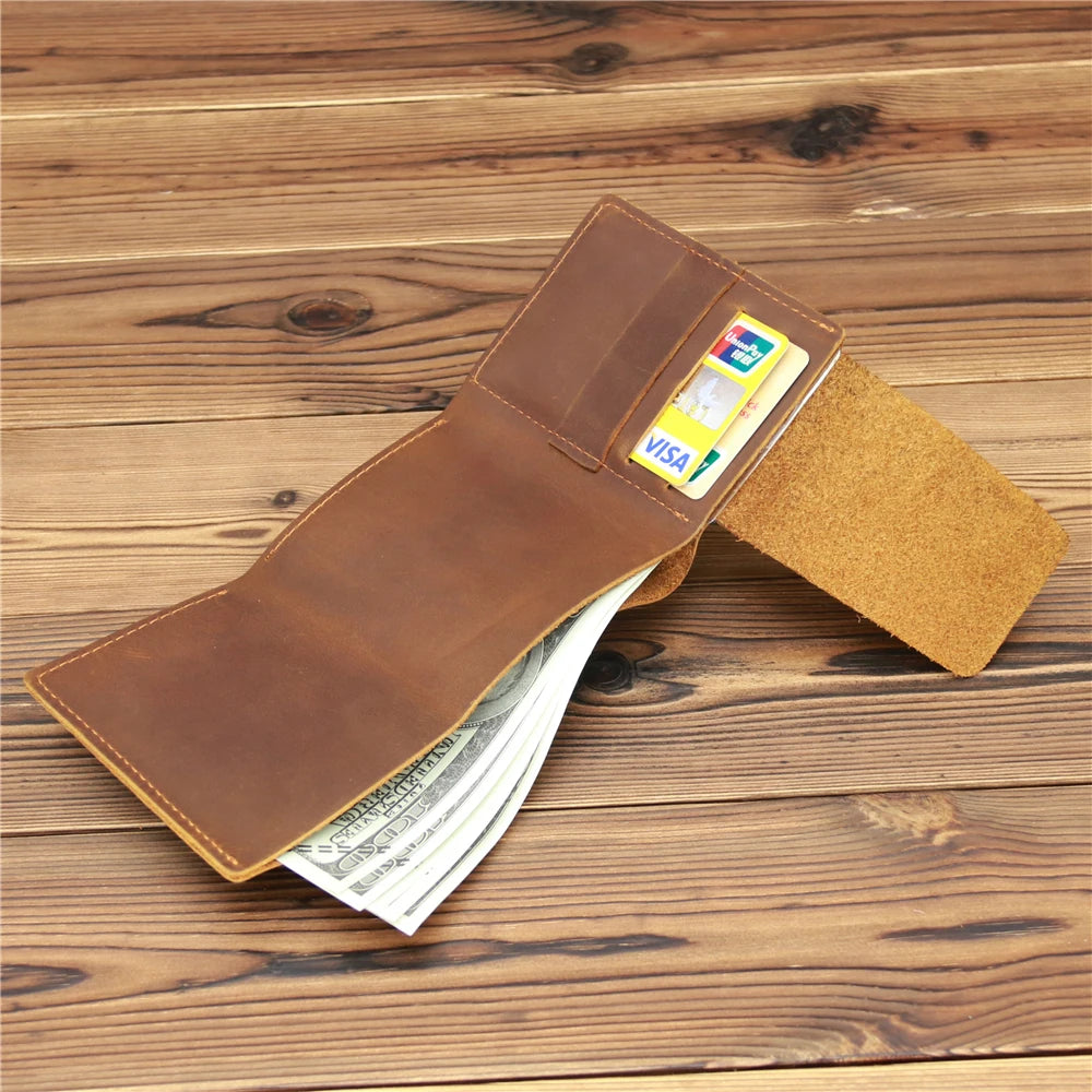 Men's Cowhide Leather Trifold Wallet Engraved Laser Purse