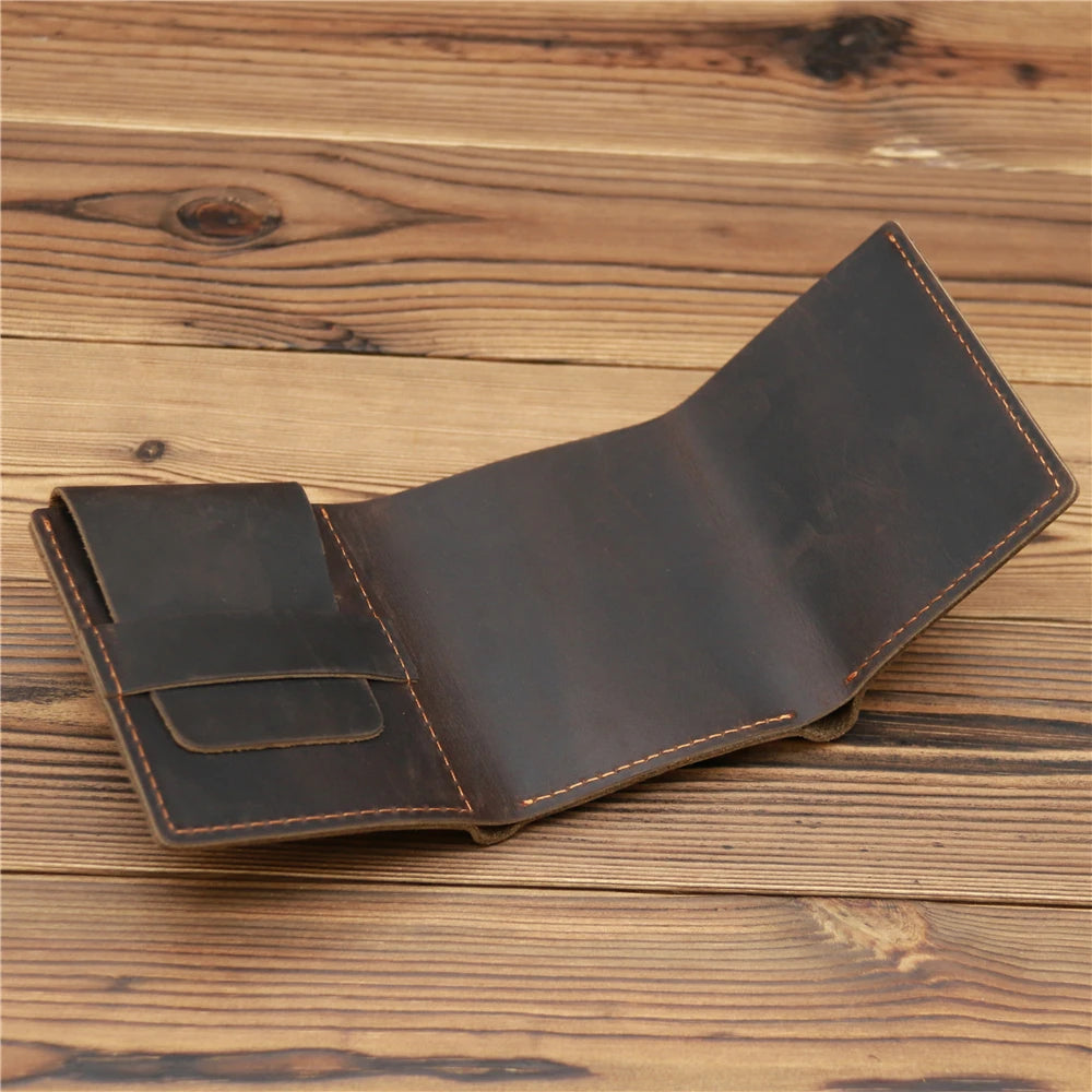Men's Cowhide Leather Trifold Wallet Engraved Laser Purse