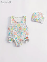Toddler Girls Fish Pattern Swimsuit & Swim Hat Set