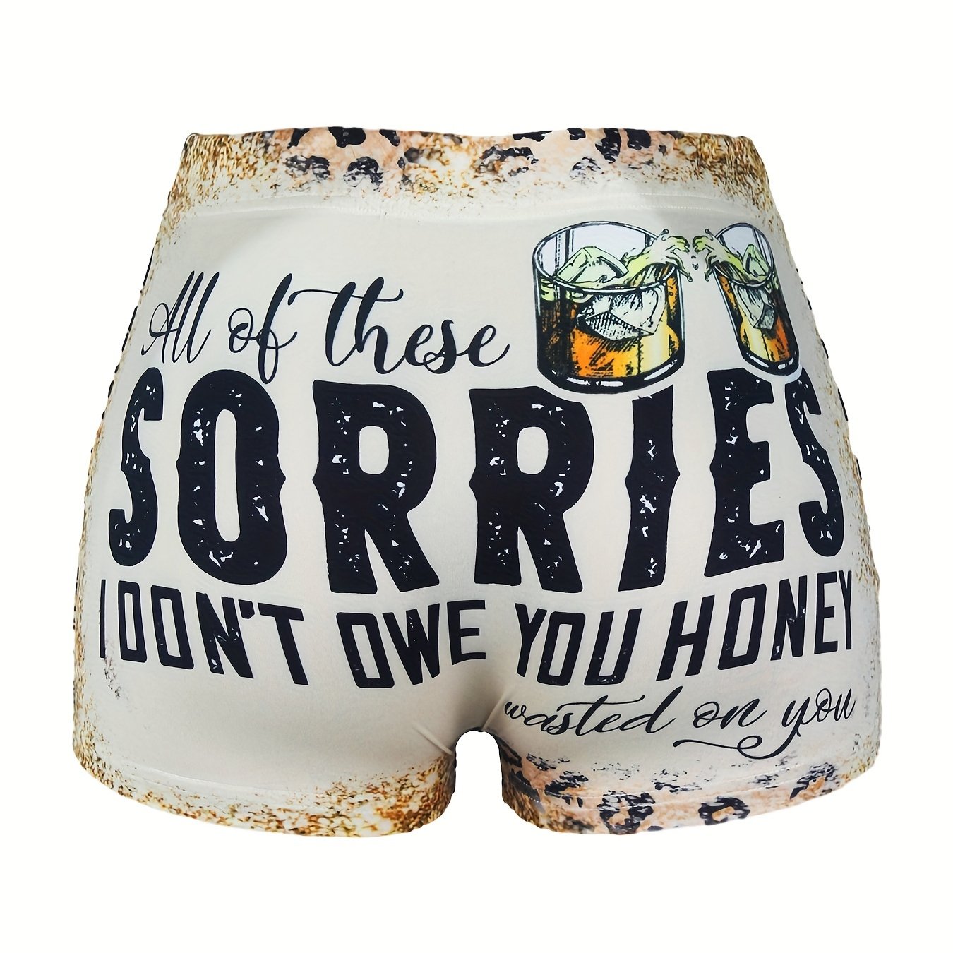 Letter & Graphic Print Skinny Shorts Women's Casual Shorts